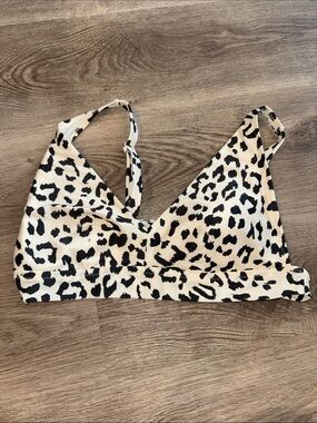 aerie Cream and Black Leopard Print Bikini Top